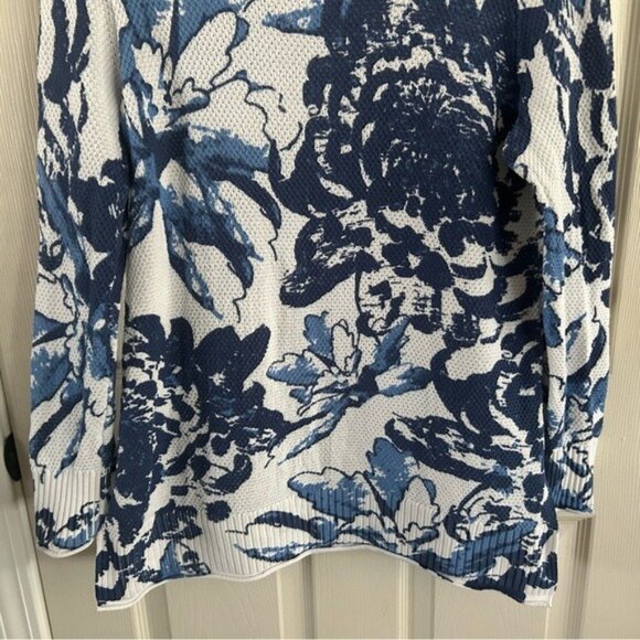 Soft Surroundings Blue & White Breathable Knit Floral Sweater - Picture 4 of 16